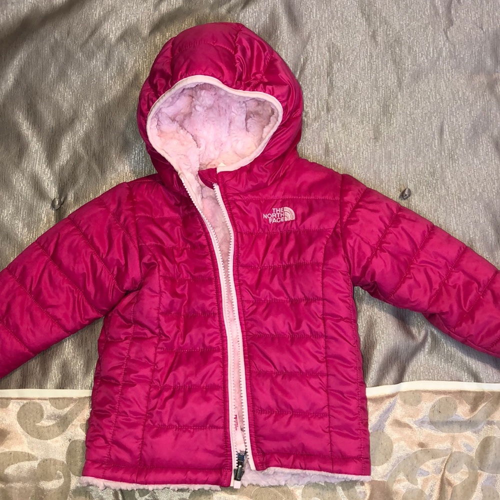 Pink reversible north face jacket girls 18-24M